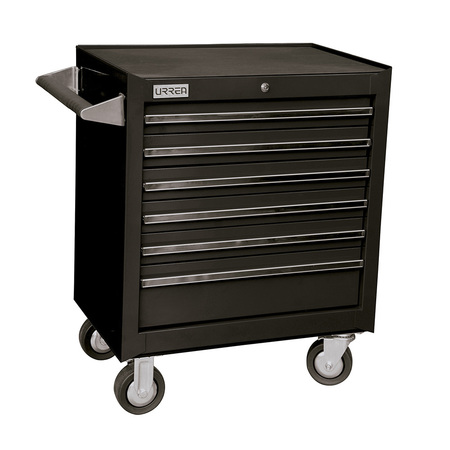 URREA Roller Cabinet, 6 Drawer, Black, Steel, 27 in W x 37 in D x 18 in H X27M6N